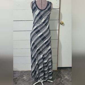 Calvin Klein Womens Striped Maxi Tank Dress Black White Stretch Printed